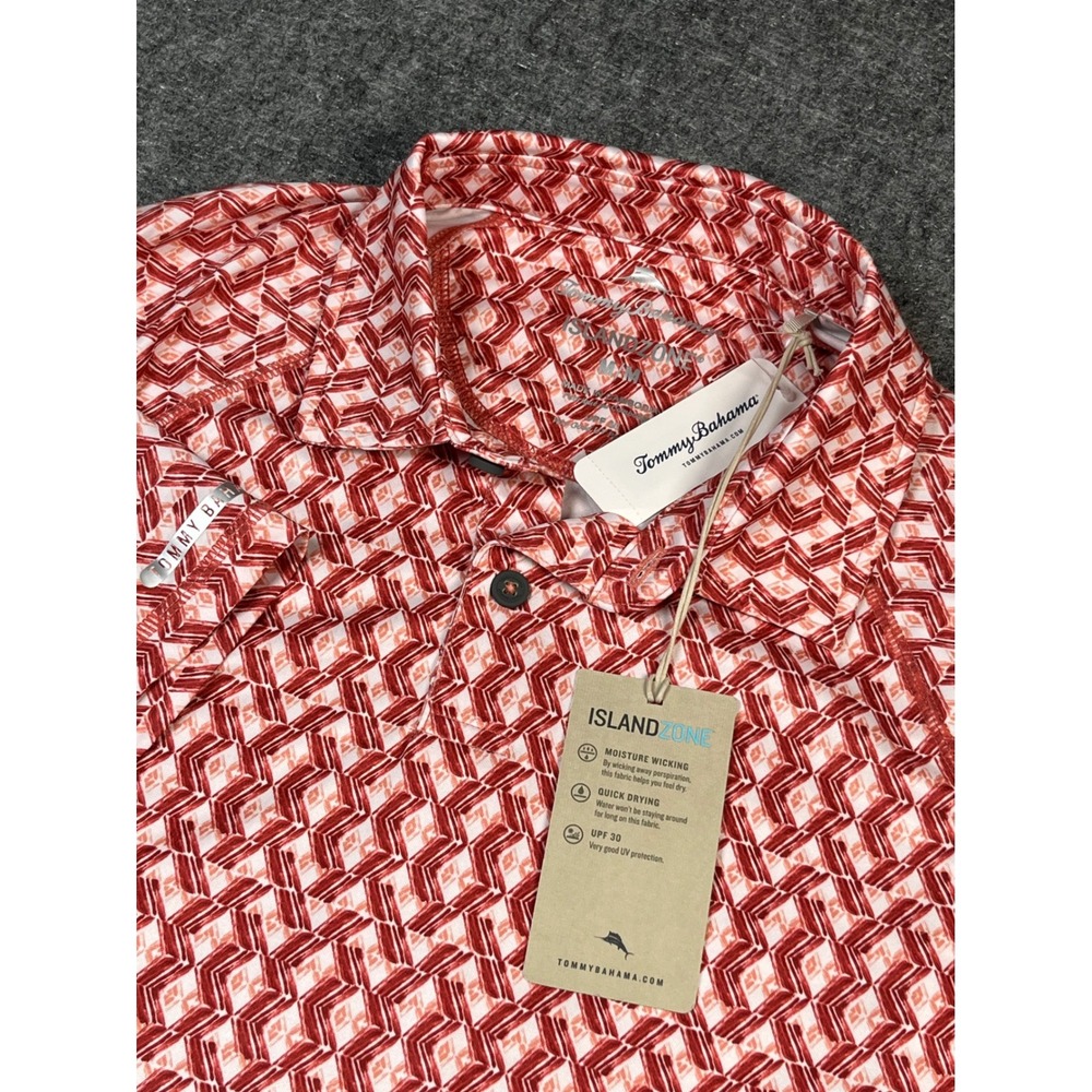 Tommy Bahama IslandZone‎ Fresco Geo Polo Shirt Mens Red Ginger Pattern